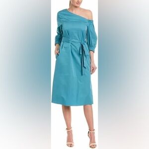 Tibi Blue One Shoulder Midi Dress / Teal Blue